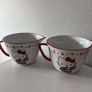 Hello Kitty Christmas Gingerbread Mixing Bowl W/Handle Ceramic 10” x 8” - 2 Pcs